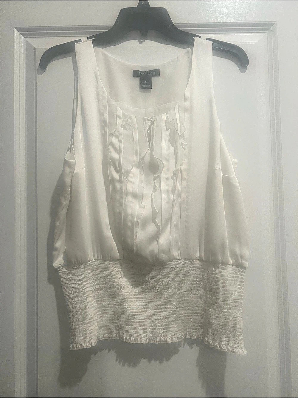 White House Black Market SL High Smock Ruffle Satin Smocked Bottom